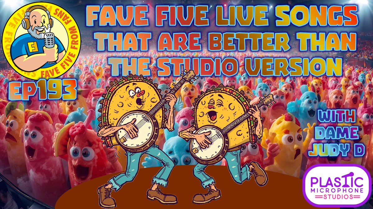PMStudiosPod's tweet photo. FFFF Ep193 Fave Five Live Songs > Studio Versions
https://t.co/yeRc0QiYdd - Spotify https://t.co/MrDG5jTdWo

Dame Judy D &amp; I discuss our favorite live performances that we love over the studio versions. Oh, and Captain's Wafers... What did we leave out? https://t.co/K0TTKY5RLy