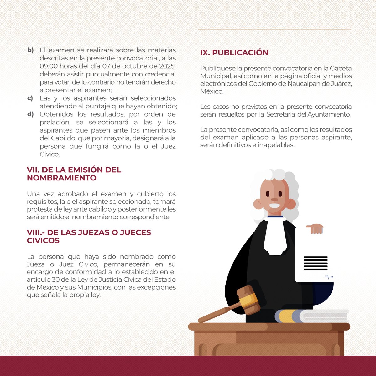GobNau's tweet photo. El Gobierno de Ciudad Naucalpan invita a las y los naucalpenses a participar en la Convocatoria para la selección de la Jueza o Juez Cívico Municipal 2025-2027.👩‍⚖️ 

➡️Consulta las imágenes o visita https://t.co/lpQZ2EOrsU para más información.

#Naucalpan #Convocatoria https://t.co/2taSZDuK3K