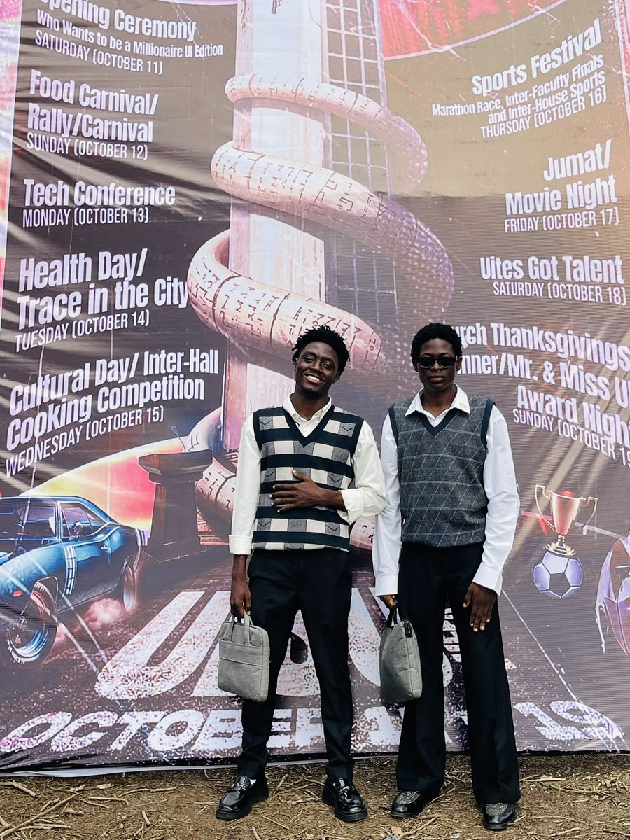 teepharsh_e's tweet photo. The Ivory Fest spirit is here!!  Pulled up with @Hazlo_tu_mism0 to rep the banner. Big shoutout to @studentsunionui for turning UI into festival grounds. This Union Week is history in the making don’t miss it, make sure you’re there!!!
#AuspiciousTimes #TheIvoryFest #UISUWeek25 https://t.co/H55pZV967h