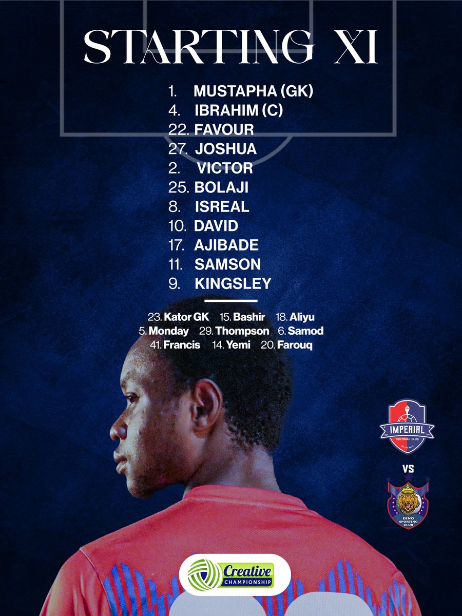 ImperialFClub's tweet photo. ๐งค Mustapha guarding the post
๐ก๏ธ Bolaji, Victor & Joshua back in the starting line up
โ๏ธ Kingsley leads the frontline charge
๐ช Hereโs our starting XI for today!
#imperialfc #bethebest #tccleague26 #IMPDSC https://t.co/kowBtKsIKW
