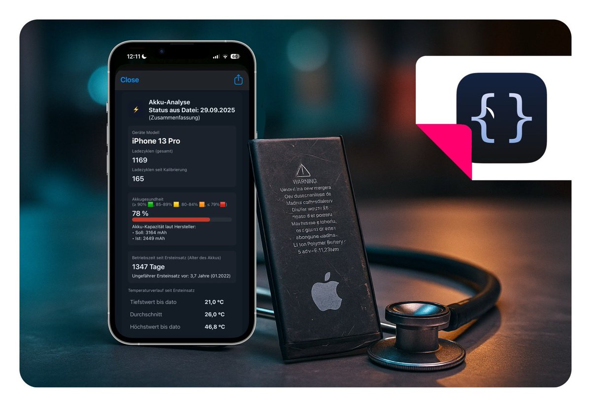 anb030's tweet image. Blog-Artikel:
Mein BatteryFitness-#Workaround: So enthüllt die #Scriptable-#App den tatsächlichen Akkugesundheits Status deines (alten) #Apple #iPhone.
My #battery #dashboard for (almost) all iPhone models with guide and directly view on your device.
anb030.de/a/batteryfitne…
