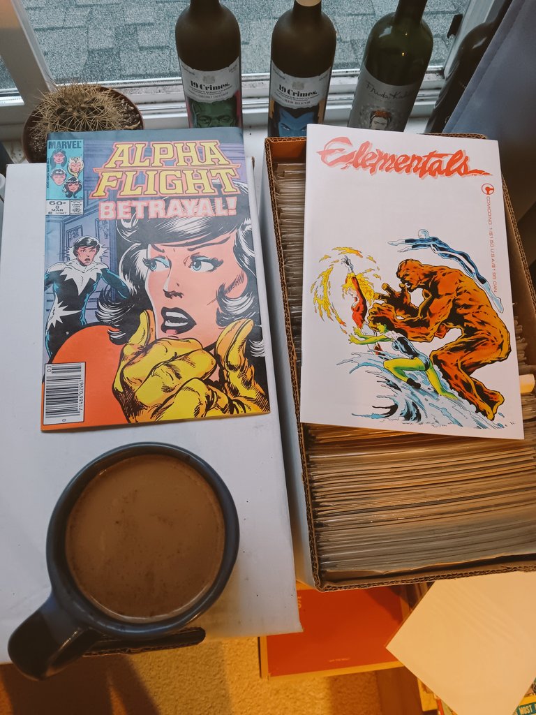 ScottMWest's tweet photo. Good morning! #SaturdayMorning #CoffeeAndComics #AlphaFlight #TheElementals #1980s #80sComics https://t.co/VeZIyTEu1l