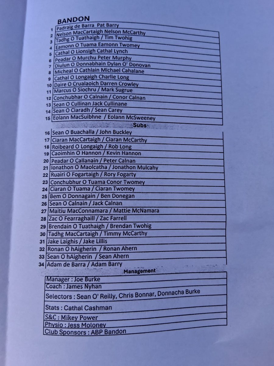 BandonGAA's tweet photo. Co-op Superstores IAHC SF

Team lists Bandon vs Sarsfields

Throwin 4pm in Riverstick
@OfficialCorkGAA  @carberygaa @AbpFoods https://t.co/4yoqFTghvo