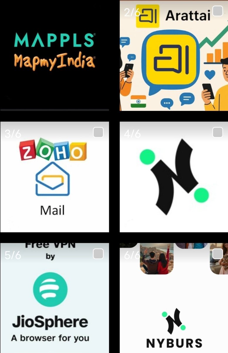 cell222right's tweet image. Swadeshi options that are reliable, independent and secure...

Chrome➡️ JioBrowser/JioSphere

Instagram/X ➡️ #Nyburs

Google Map ➡️ #Mappls
 
Gmail➡️ #ZohoMail

GPay➡️ #NPCI_BHIM or Bank&apos;s own UPI apps

Google Sheet/Slides➡️ #ZohoSheet

WhatsApp➡️ #Arattai

Google Password…