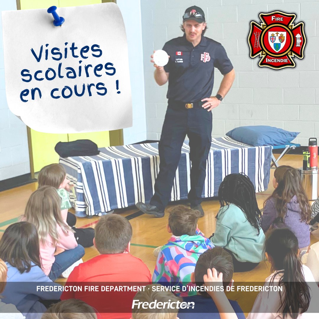 VilleFredFeu's tweet photo. Cette semaine, les membres de la division de prévention des incendies ont lancé leur programme annuel de visites dans les écoles de Fredericton. Les séances permettent aux élèves de découvrir des conseils importants en matière de sécurité incendie afin d'assurer leur sécurité. https://t.co/1AACqiHIkg
