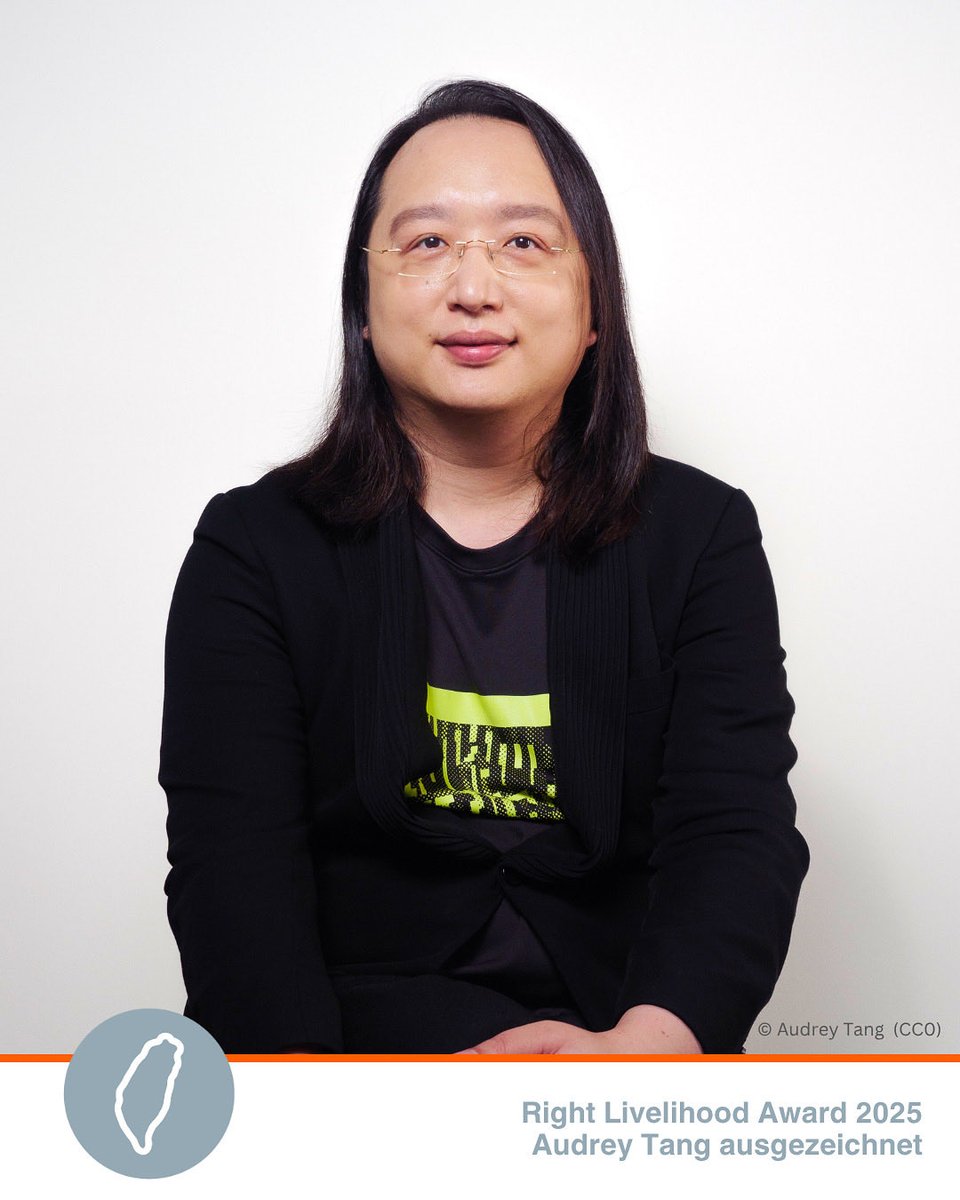 Right Livelihood Award 2025 – Audrey Tang ausgezeichnet: Audrey Tang (<a href="/audreyt/">⿻ Audrey Tang 唐鳳</a>) aus #Taiwan nutzt KI und Partizipation, um #Demokratie zu stärken. Ihr Einsatz macht Taiwan zum Vorreiter für digitale #Bürgerbeteiligung und transparente Politik.

tagesschau.de/ausland/altern…