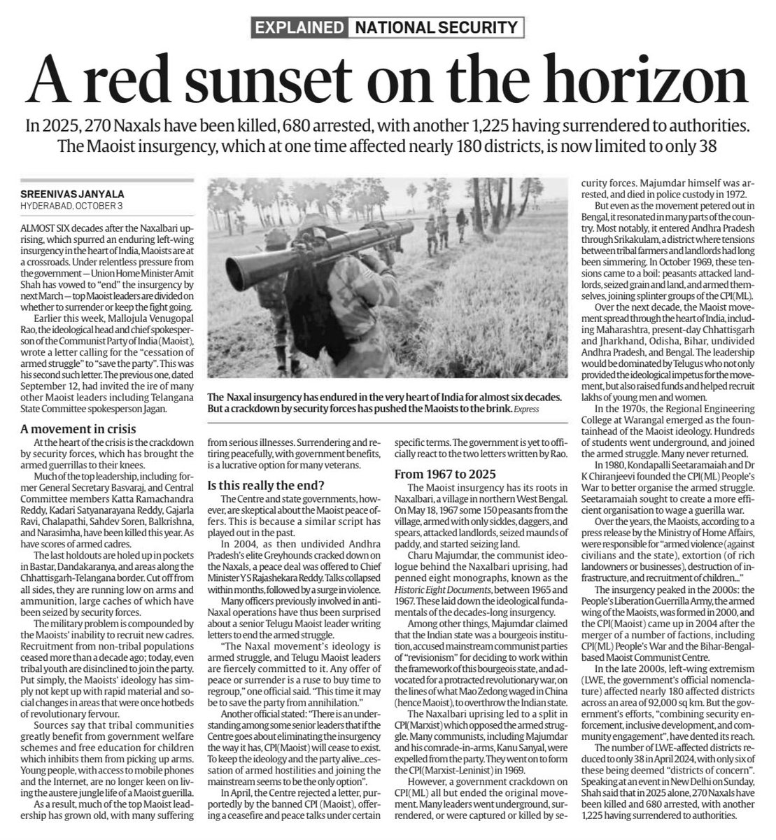 Who thought a day will come so early in our lifetime, complete annihilation of Naxal movement n their red corridor frm Tirupati to Pashupati. Credit goes to a teetotaller, vegetarian n frugal eater HM frm a state first to shun the non-violence humbug of its icon Mahatma Gandhi