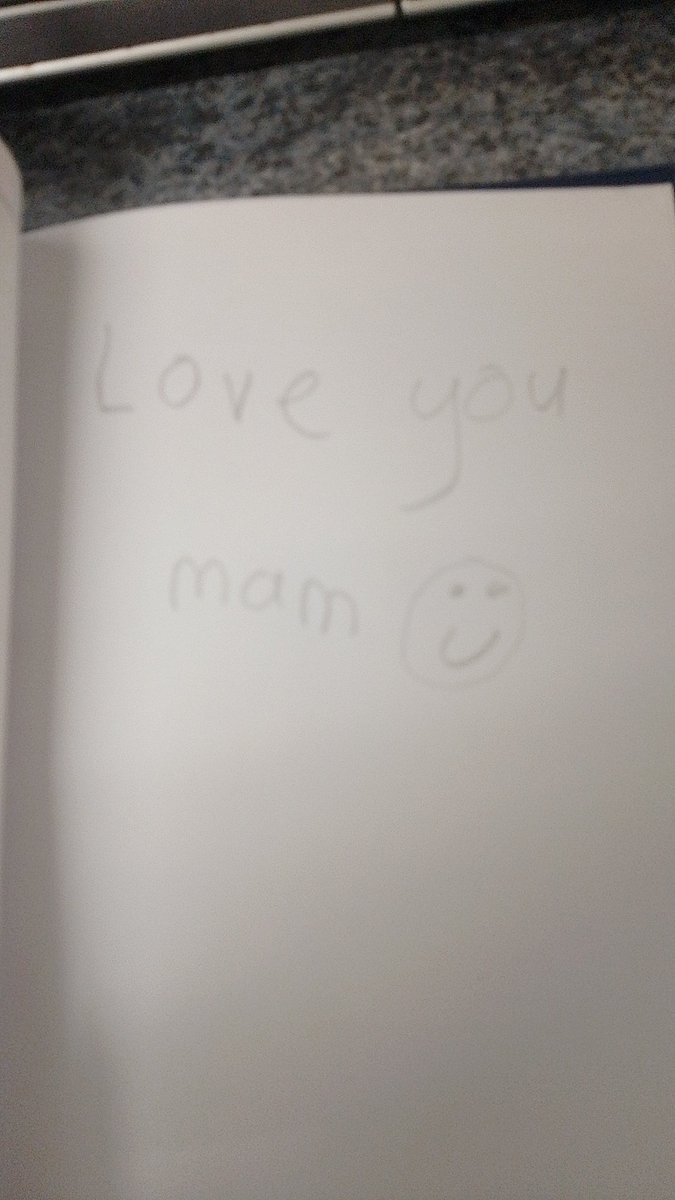 Tuohy3tuohy's tweet photo. My 25 year old son left a note in my notebook after I came home from work crying ❤️ https://t.co/k1v4fRQaQd