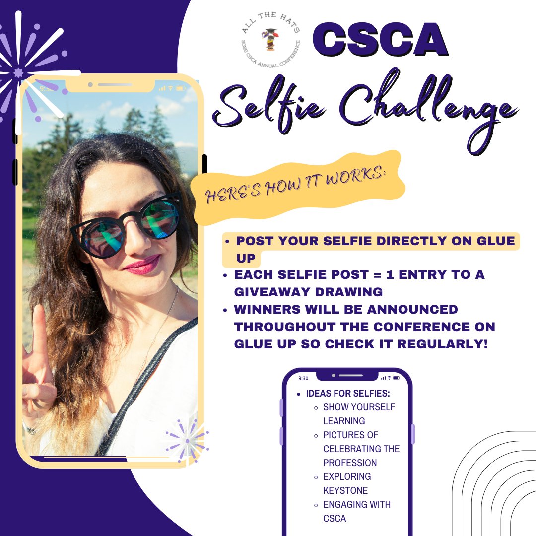 CSCAtweets's tweet image. Looking forward to seeing all the amazing selfies! Don&apos;t forget to post them in GlueUp during the conference to be entered for a drawing! #CSCAAllTheHats2025 #csca