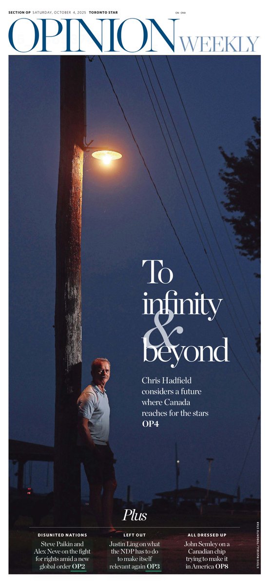 SteveRussell's tweet image. Nice surprise this morning to see my portraits of @Cmdr_Hadfield accompanying his opinion piece in today’s @TorontoStar.
#chrishatfield #toinfinityandbeyond