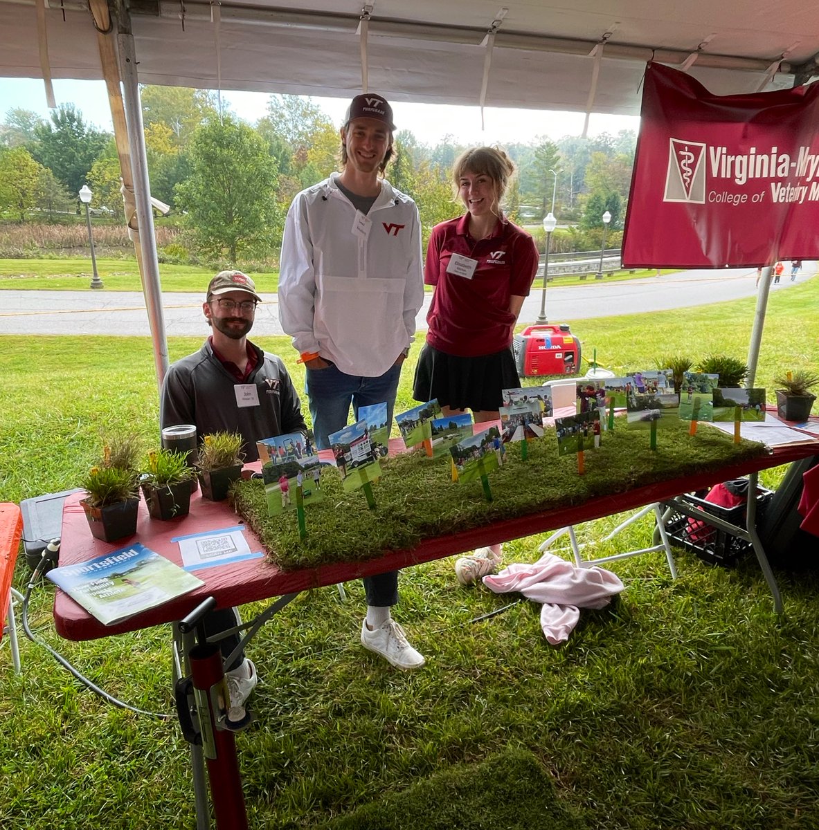 HEY #HOKIES🦃 Visit us under the @VTCALS tent at the @VT_Alumni tailgate at the Alumni-Center #lawn. You can SEE and FEEL 👀 the actual grass that’s on Worsham Field! @SamTURFkreinbrg, <a href="/ecakitchin/">Elisabeth Kitchin</a>, <a href="/VTTurfTeaching/">Dan Sandor, PhD</a>, &amp; Mr. Hinson are ready to answer all your #turf questions!