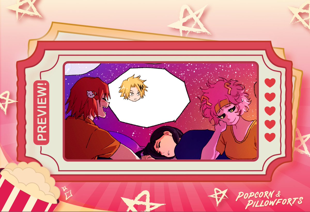 Here's a sneak peek of my contribution to the <a href="/pillowfortzine/">popcorn & pillowforts 💭 complete!</a>! ✨
It was a pleasure to work with everyone on the project, and I hope that everyone will enjoy this amazing collection of pillow party-themed krbk goodness!! ❤️🧡