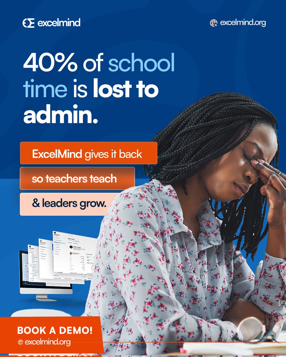 joinexcelmind's tweet image. Did you know schools spend up to 40% of their time buried in admin?
Registers, spreadsheets, endless reports…
Now imagine cutting that down so teachers teach more and leaders lead better.
That is what smarter schools look like.