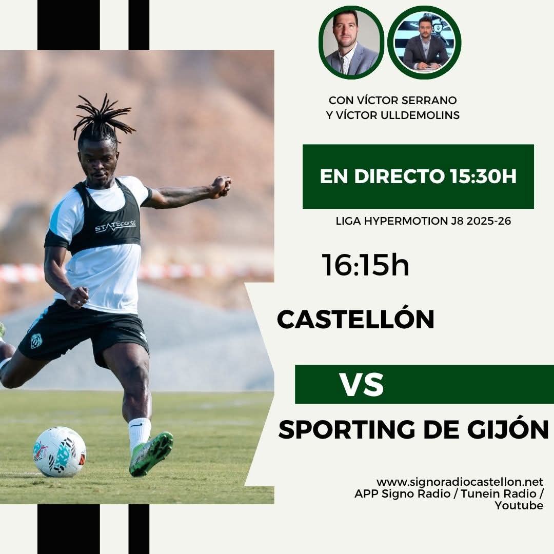 ⚽ A por la primera victoria de la temporada en el SkyFi Castalia. Este domingo, la retransmisión del CD Castellón-Real Sporting de Gijón

📻 Desde las 15:30h en signoradiocastellon.net, APP y Youtube: youtube.com/live/NG6hIU1Kn…

🎤 Víctor Serrano, Víctor Ulldemolins y Álvaro Font