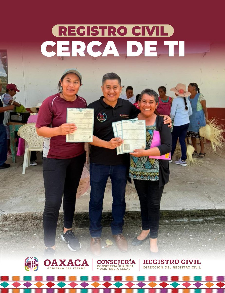 RegCivil_GobOax's tweet photo. ¡Estamos Cerca de Ti! 
Este 4 de octubre el #RegistroCivilCercaDeTi llegará a tu comunidad.
👨‍👩‍👧‍👦 Podrás realizar trámites de actas y recibir asesorías totalmente gratuitas.
Porque en la #PrimaveraOaxaqueñaFlorece la identidad es un derecho de todas y todos. 🌸 https://t.co/ernvpM95xp