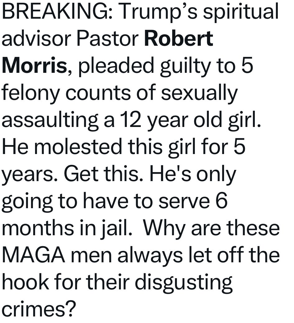 Ken Giavara (@kengiavara) on Twitter photo <a href="/atrupar/">Aaron Rupar</a> How is this not the story of the day? Trumpโs spiritual advisor is a convicted pedophile and the GOP is silent! <a href="/atrupar/">Aaron Rupar</a> How is this not the story of the day? Trumpโs spiritual advisor is a convicted pedophile and the GOP is silent!