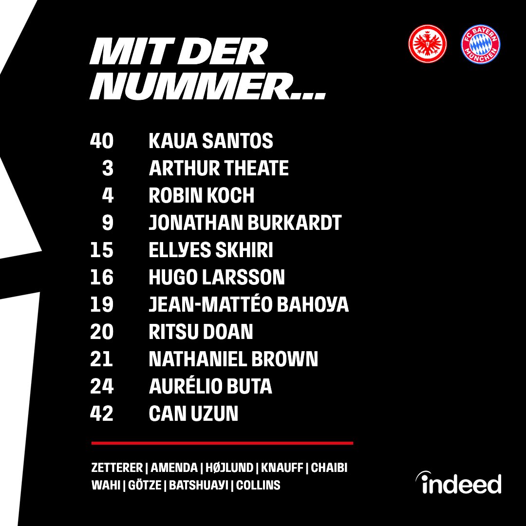 𝐔𝐧𝐬𝐞𝐫 𝐓𝐞𝐚𝐦 gegen den <a href="/FCBayern/">FC Bayern München</a>! 🦅

#SGE | #SGEFCB