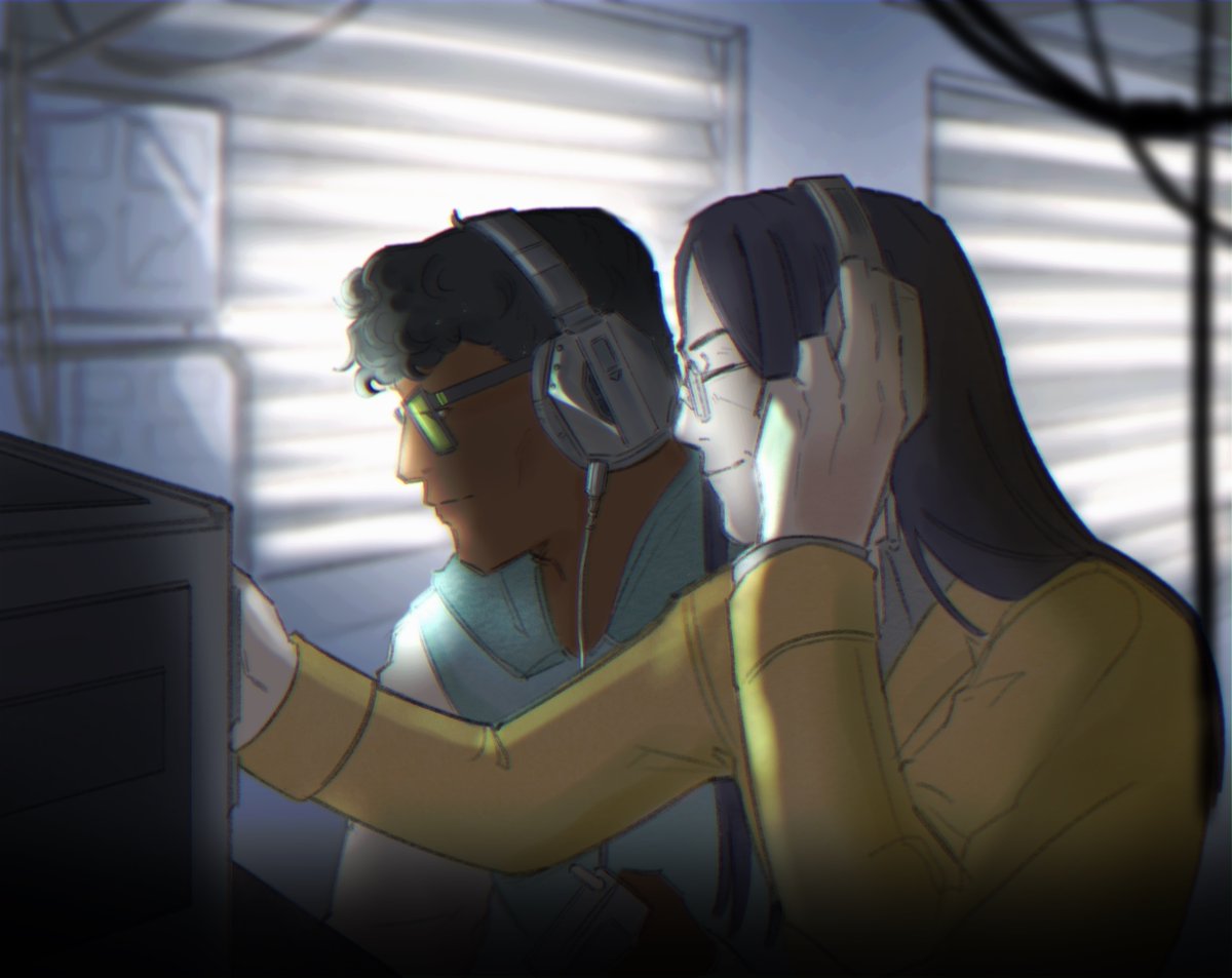 (Day 5) Persona x Reality Resort, by <a href="/Cherry_art28/">Cherry</a> 

Drew and Baofu, doing a little wiretapping~ 🎧✍️

#rrtwt #RealityResort #persona #P2IS #P2EP

Support Reality Resort here! kickstarter.com/projects/reali…