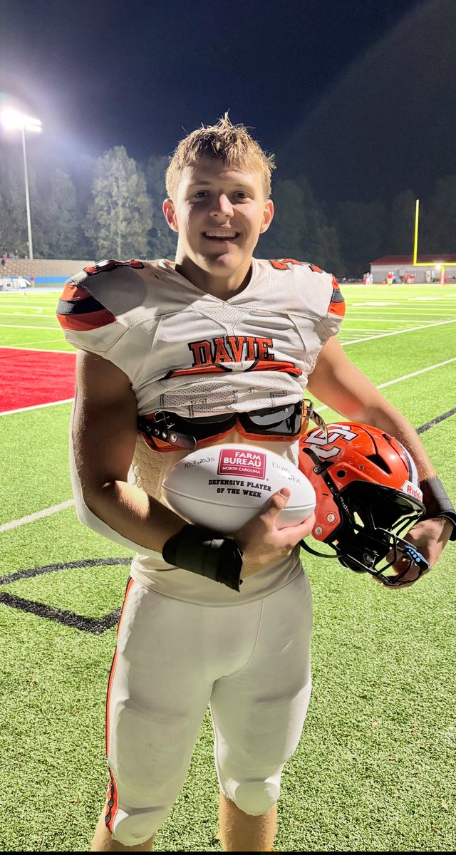 Thank you <a href="/NCFB_YFandR/">NC Farm Bureau YF&R</a> for selecting me defensive player of the game!
War Eagle!🦅 
<a href="/DavieCountySch/">Davie County Schools</a>
<a href="/luc_brian/">Brian Luc Jean-Mary</a>
<a href="/CoachGolding/">Pete Golding</a>
<a href="/CoachMooreVT/">Coach Matt Moore</a>
<a href="/CoachDjSmith/">DJ Smith</a>
<a href="/MarkIvey90/">Coach Mark Ivey</a>
<a href="/GunterBrewer/">Gunter Brewer</a>
<a href="/Coach_TomAllen/">Coach Tom Allen</a>
<a href="/WilliamInge1/">Coach William Inge</a>
<a href="/JLaurinaitis55/">James Laurinaitis</a>
<a href="/CoachBateman/">Jay Bateman</a>
<a href="/CoachTedRoof/">Ted Roof</a>
<a href="/jchorba16/">Coach Chorba</a>
<a href="/Coach_Bower/">Coach Harland Bower</a>