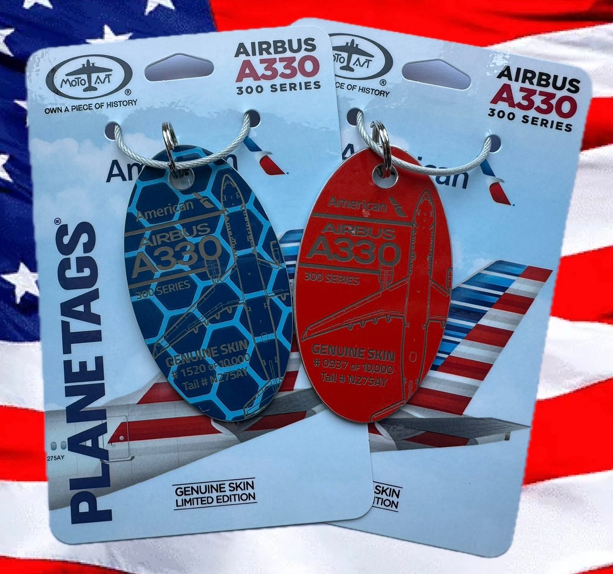 Thanks for tagging us matts_tags - great set!
---
American A330 tags from <a href="/motoartstudios/">MotoArt</a> <a href="/planetags/">PlaneTags ✈️🏷️</a> in styles “flight symbol blue gradient” and “red” - the blue hexagons are instantly one of my favourites!

#americanairlines #airbus #a330 #flag #planetags #showusyourplanetags