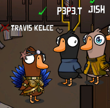 augustained's tweet photo. playing this game called goose goose duck and there's someone in the lobby named travis with a showgirl outfit hehe https://t.co/jnrD2feDg4