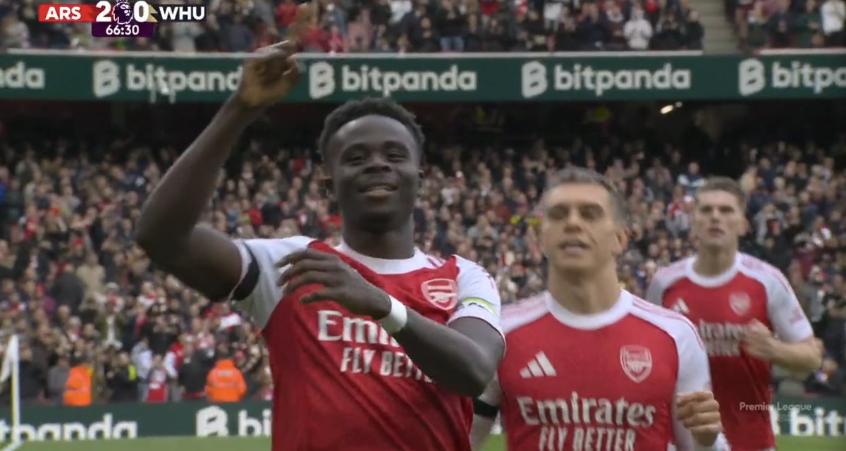2-0 Arsenal.

GOOOOOOOOOOOOAAAAAAALLLLLLL BUKAYO SAKAAAAAA !!!!!!!!!!!!!!!!!!!!!!!!! THE ENGLISH STARBOY HAS DOUBLED THE LEAD !!!!!!!!!!!!!!!!!!!!!!!!!!!!!!!