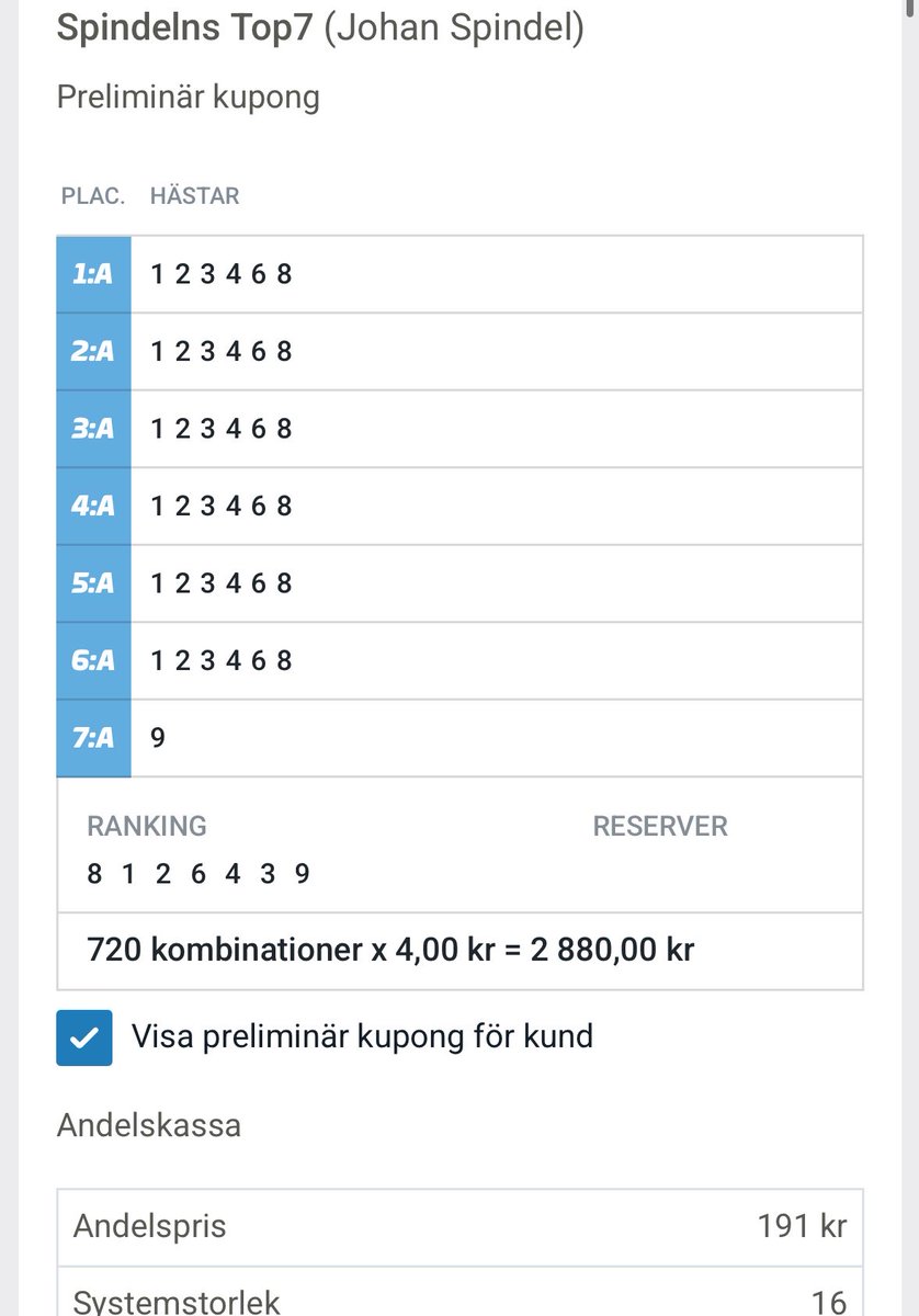 🔹Top 7 lördag , Boden, Rollerpott💰🤑

Vi jagar stora pengar. !

⭐️⭐️⭐️Spindelns Top7
💰191kr 16 exklusiva andelar 
👉 atg.se/spelhornansura…