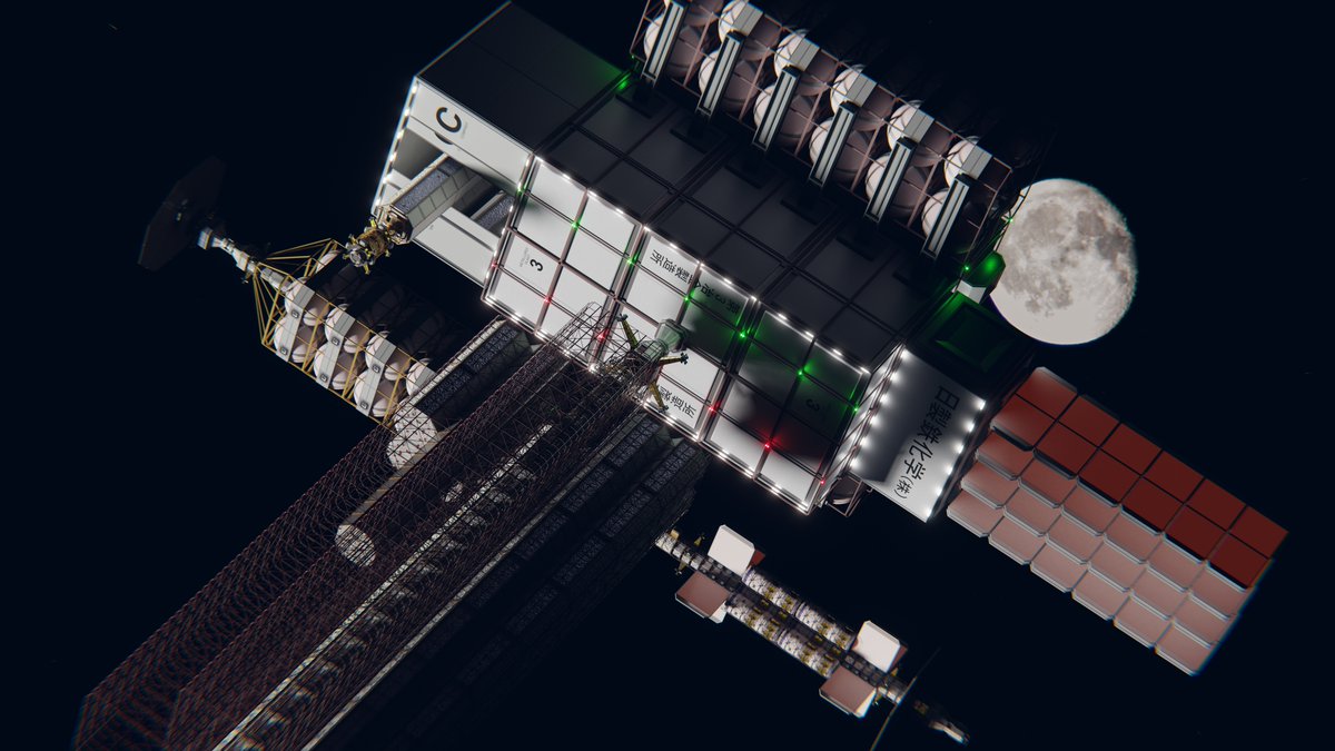 wenchance's tweet image. For Day 4 of #spacetoberChallenge / #spacetober : Moon
A busy day at the JSCC Metallurgy Plant 3, located at the Earth-Moon L1 point.
#spaceships #toughsf #hardsf #scifi #blender3D #3dartwork #scifiart #industrial