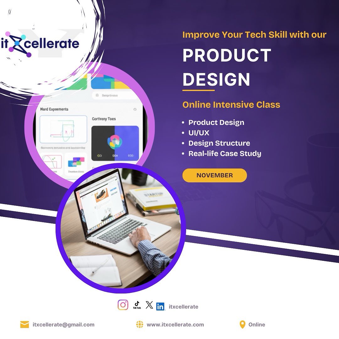 itxcellerate's tweet image. Join our Intensive Product Design Class this November and learn the skills that top designers use to build digital products that stand out with ItXcellerate.
#itxcellerate #DesignClass #LearnUIUX #TechTraining #DigitalCreatives