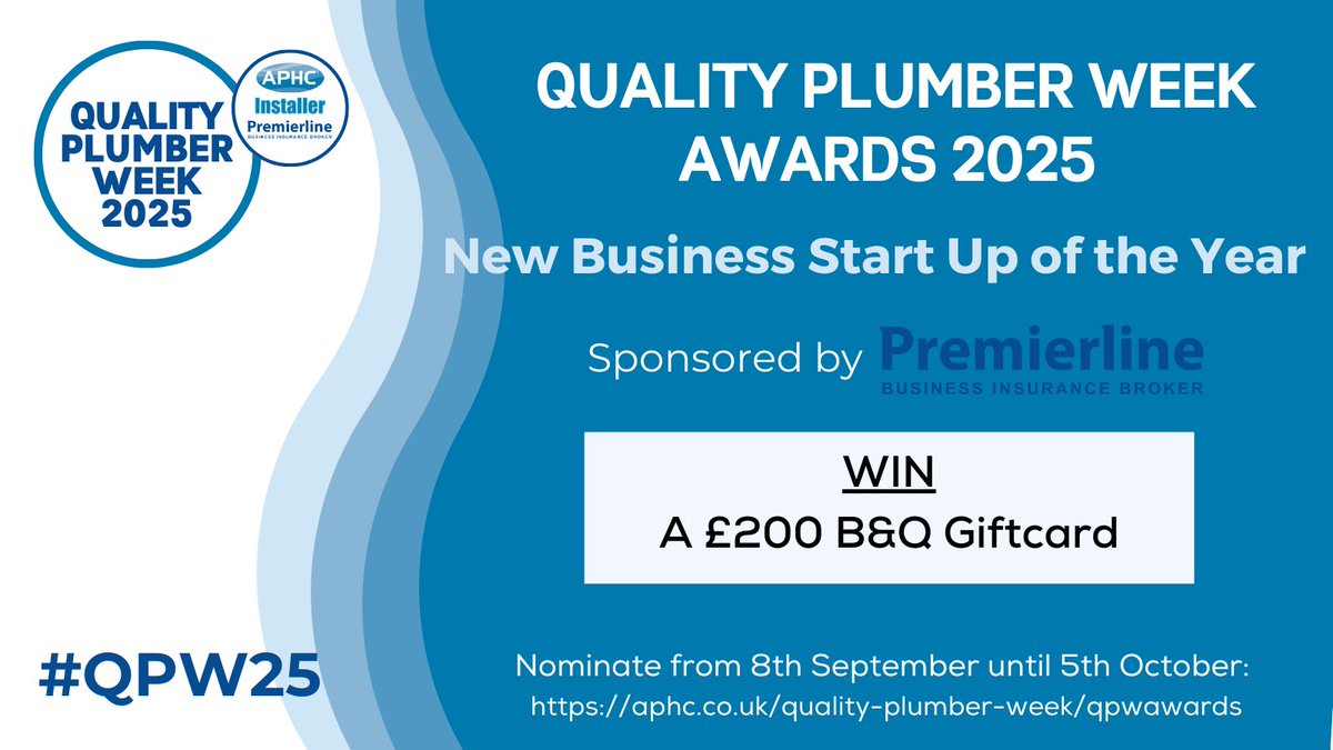 The Association of Plumbing & Heating Contractors (@aphc_uk) on Twitter photo Are you a new business in the industry already making a positive impact and showing dedication to the industry?
You could win our Quality Plumber Week 'New Business Start up of the Year' award, sponsored by <a href="/PremierlineUK/">Premierline</a> 💧
Submit your entry: zurl.co/e0XLK Are you a new business in the industry already making a positive impact and showing dedication to the industry?
You could win our Quality Plumber Week 'New Business Start up of the Year' award, sponsored by <a href="/PremierlineUK/">Premierline</a> 💧
Submit your entry: zurl.co/e0XLK