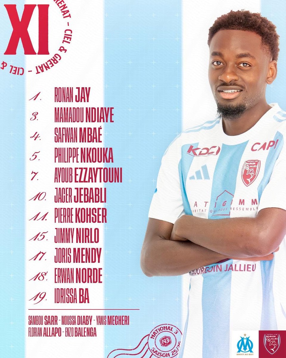 👀 Découvrez le XI Ciel &amp; Grenat de cette J5 ! ⚔️🐬

#GRANDIRENSEMBLE✍️