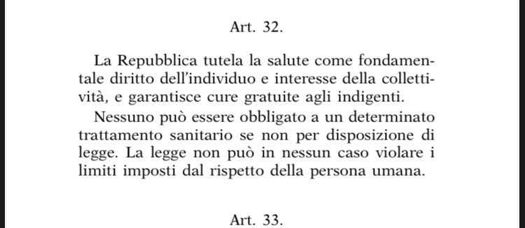Il TAR non tiene conto dell’ultimo periodo dell’art.32 e io non farò violare da nessuno il rispetto per la mia persona neanche se scendesse Dio sulla Terra.