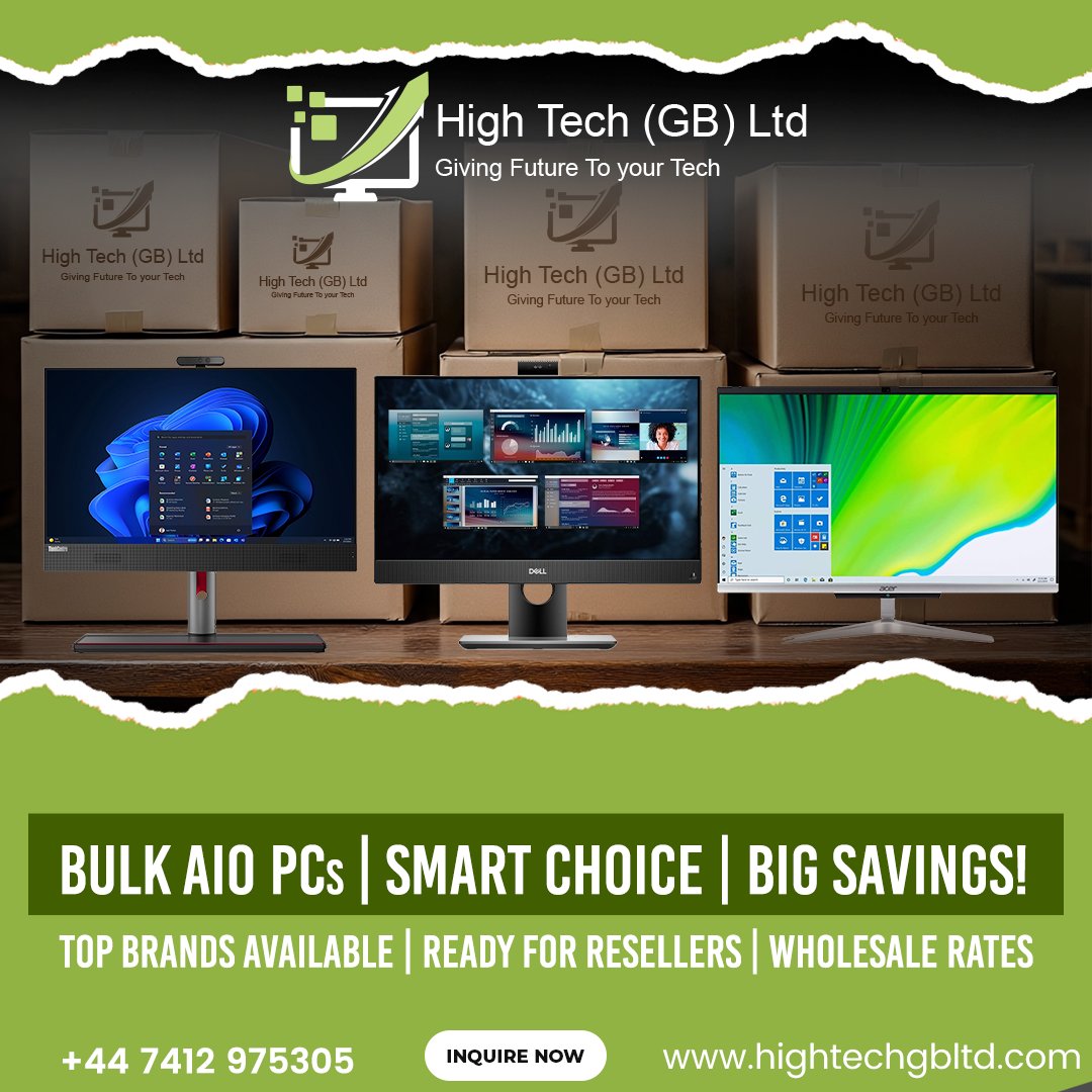 ComputersH14592's tweet image. Level up your inventory with High Tech (GB) Ltd! 🚀
We're offering incredible deals and wholesale rates on BULK All-in-One (AIO) PCs from TOP BRANDS.

💻 Giving Future To your Tech.

#BulkPCs #AIO #WholesaleTech #ResellerDeals #HighTechGB #ITWholesale #ComputerDeals #Savings
