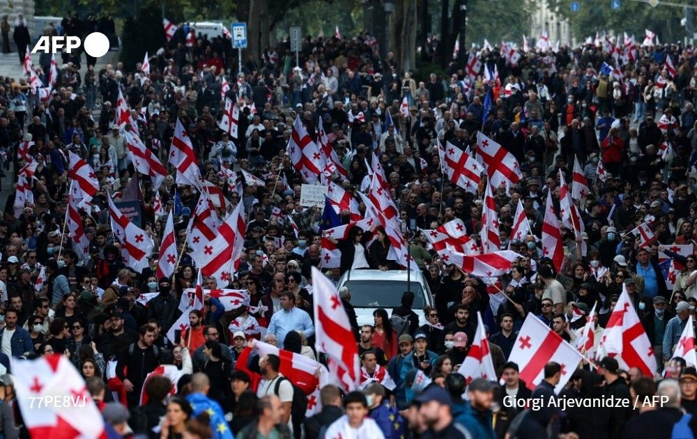 #UPDATE Georgian police on Saturday fired tear gas at anti-government protesters who tried to enter the presidential palace, as tens of thousands rallied to an opposition-called protest during a day of local elections.