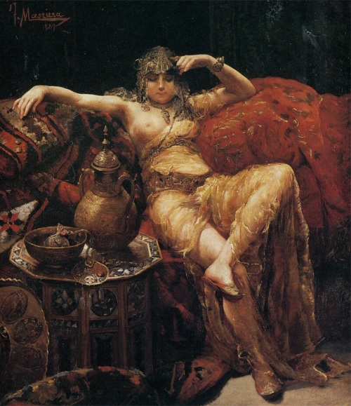 WesternOpus's tweet photo. Chica del Harén (Harem Girl) | Francesc Masriera Manovens, 1890 AD.
#fine #art #orientalist #painting https://t.co/8OzcMdXYeh