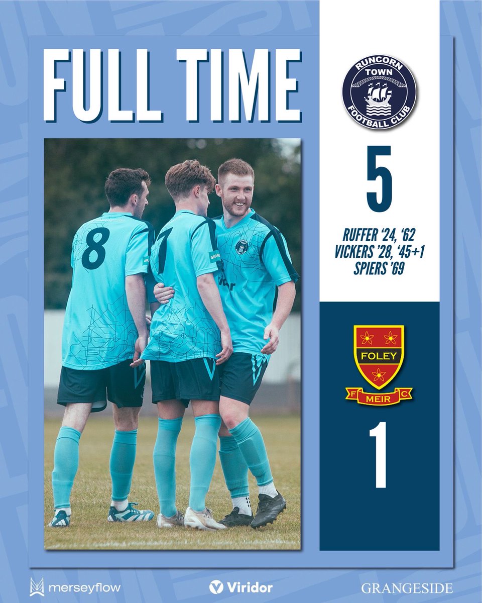 Full Time

Runcorn Town 5-1 Foley Meir

Town make it 4 consecutive wins thanks to goals from Tom Ruffer (2), Matty Vickers (2) and Connor Spiers.