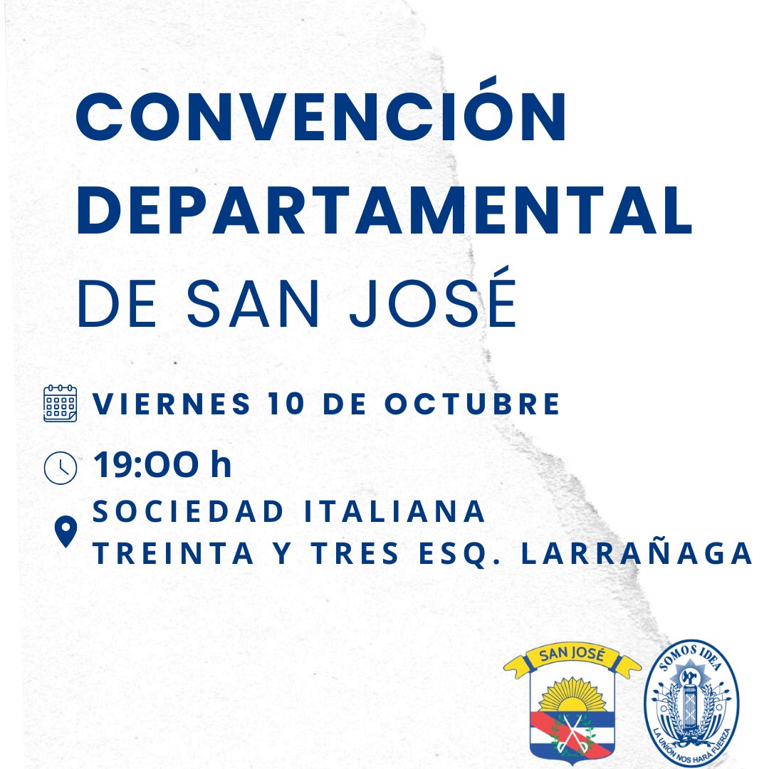El próximo Viernes 10 a las 19:00 horas en la Sociedad Italiana se estará reuniendo la Convención Departamental para elegir la nueva Comisión Departamental por el período 2025 - 2030. 

¡Te Esperamos!

Vivan los blancos, ¡TODOS LOS BLANCOS!