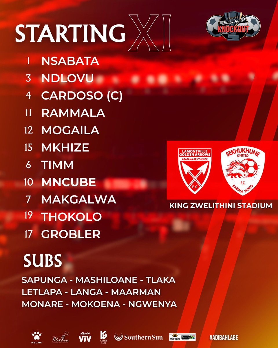 𝑺𝒕𝒂𝒓𝒕𝒊𝒏𝒈 𝑿𝑰

Golden Arrows 🆚 Sekhukhune United 
⏰18:00

#LimSportsZone