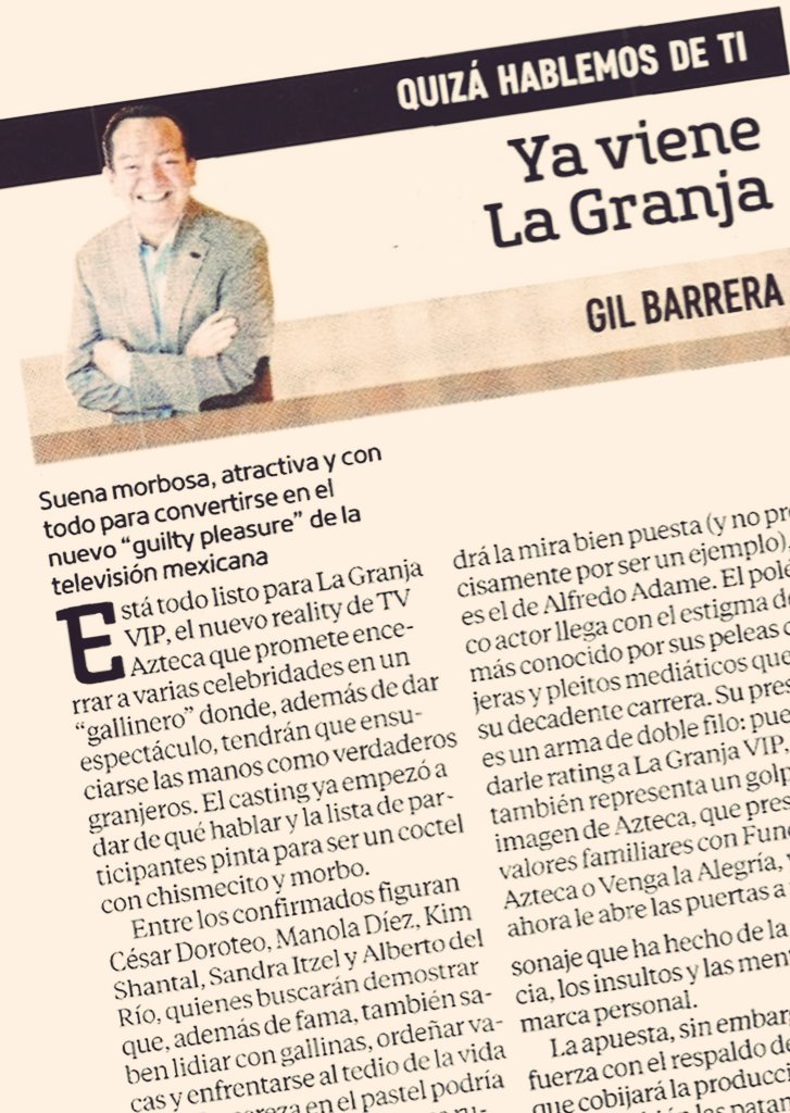 Aquí, la columna de esta semana en <a href="/elgmx/">El Gráfico</a> 
Ya viene La Granja
bit.ly/4nt9thT

#LaGranja 
#AztecaUno #TvAZTECA