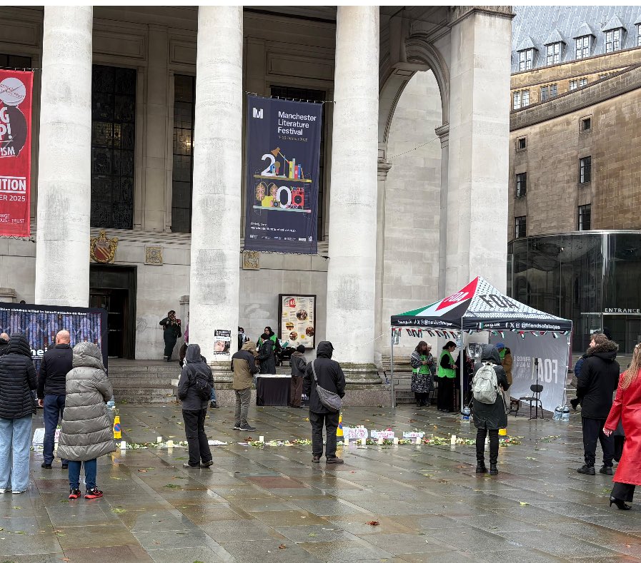 Manchester sadly knows terrorism only too well. 
A book of condolence has been set up to show empathy towards the Jewish community affected at the Central Library. 
The Israel-hating trolls couldn’t stay away: these sick f*cks set up right outside.