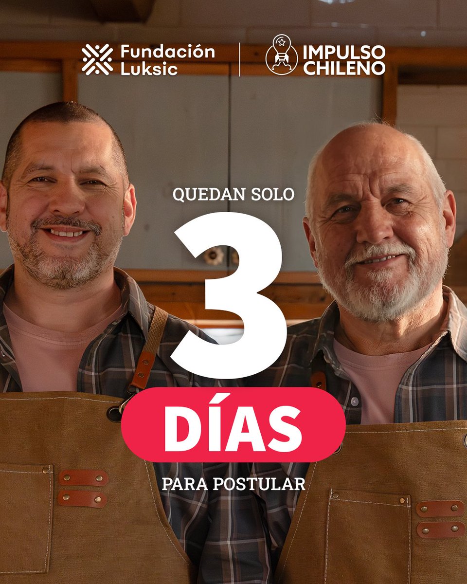 ⏳ ¡El reloj corre! Quedan muy pocos días para postular a #ImpulsoChileno 🚀.
Si aún no envías tu postulación, este es el momento de hacerlo. No dejes que tu sueño se quede fuera 💛.

👉 Postula en fundacionluksic.cl hasta el 6 de octubre