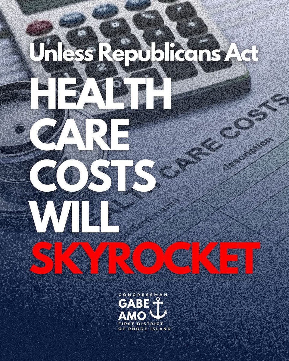 RepGabeAmo's tweet image. Can YOU afford your health care costs to double? 

Some Rhode Islanders will see their health insurance costs soar by 200% unless Republicans act.

Republicans must come to the table and make a deal to stop the cuts, lower costs, and protect health care.