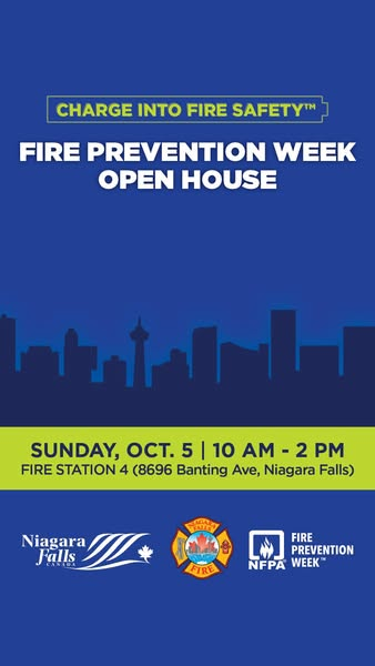 Join us tomorrow from 10 am – 2 pm at Fire Station 4 - 8696 Banting Avenue, Niagara Falls for our Fire Prevention Week open house! Enjoy a BBQ hosted by the Chippawa Firefighters Association, and family-friendly activities for all ages.