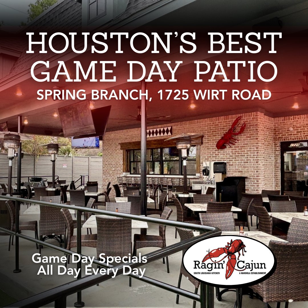 ragincajunhou's tweet image. 🏈🍻 Houston’s Best Game Day Patio is waiting for you at #RaginCajun #SpringBranch on Wirt Rd.!
Big screens, #Cajuneats, ice-cold drinks, and the best football crowd in town. From gumbo and po’boys to wings and cocktails, we’ve got your game day covered. ragin-cajun.com/houstons-best-…