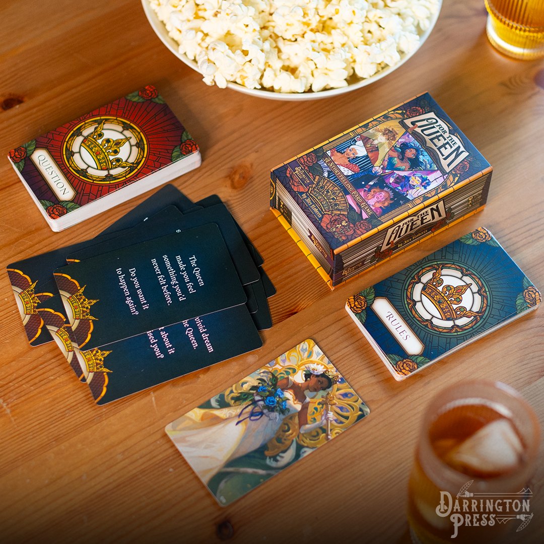 DarringtonPress's tweet photo. This weekend is #ForTheQueen ๐
Have you been wanting to try out our card-prompted collaborative storytelling game? Great news, this weekend you can!
For the Queen will be available to play at game stores across the country.
Find your closest store: https://t.co/J6wQkxRMBo https://t.co/0gB92AWJHy