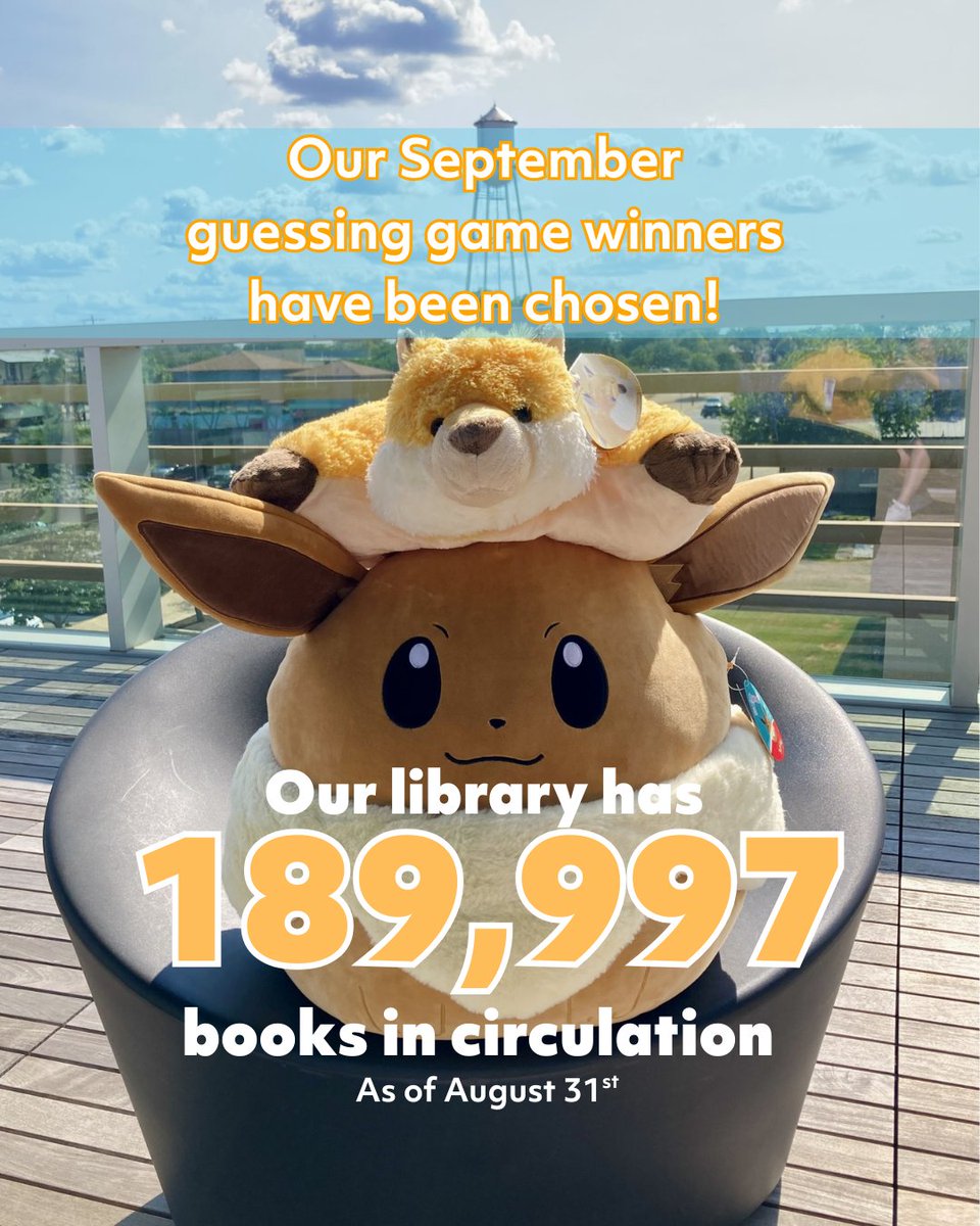 RoundRockPL's tweet image. Woah, that is a lot of books! 📚
Congratulations to our 2 guessing game winners! 🎉
Winners have been notified by email and can stop by the 1st floor desk to pick up their fluffy prizes!
#LibraryFun #LibraryBooks #myrrpl