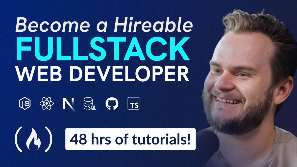 freeCodeCamp's tweet image. Becoming a full-stack developer takes a lot of work - and there are lots of skills to learn.

To make your journey a little easier, here&apos;s 48 hours worth of coursework that&apos;ll help get you there.

You&apos;ll start with basics like HTML &amp;amp; CSS, dive into JavaScript, learn key tools…