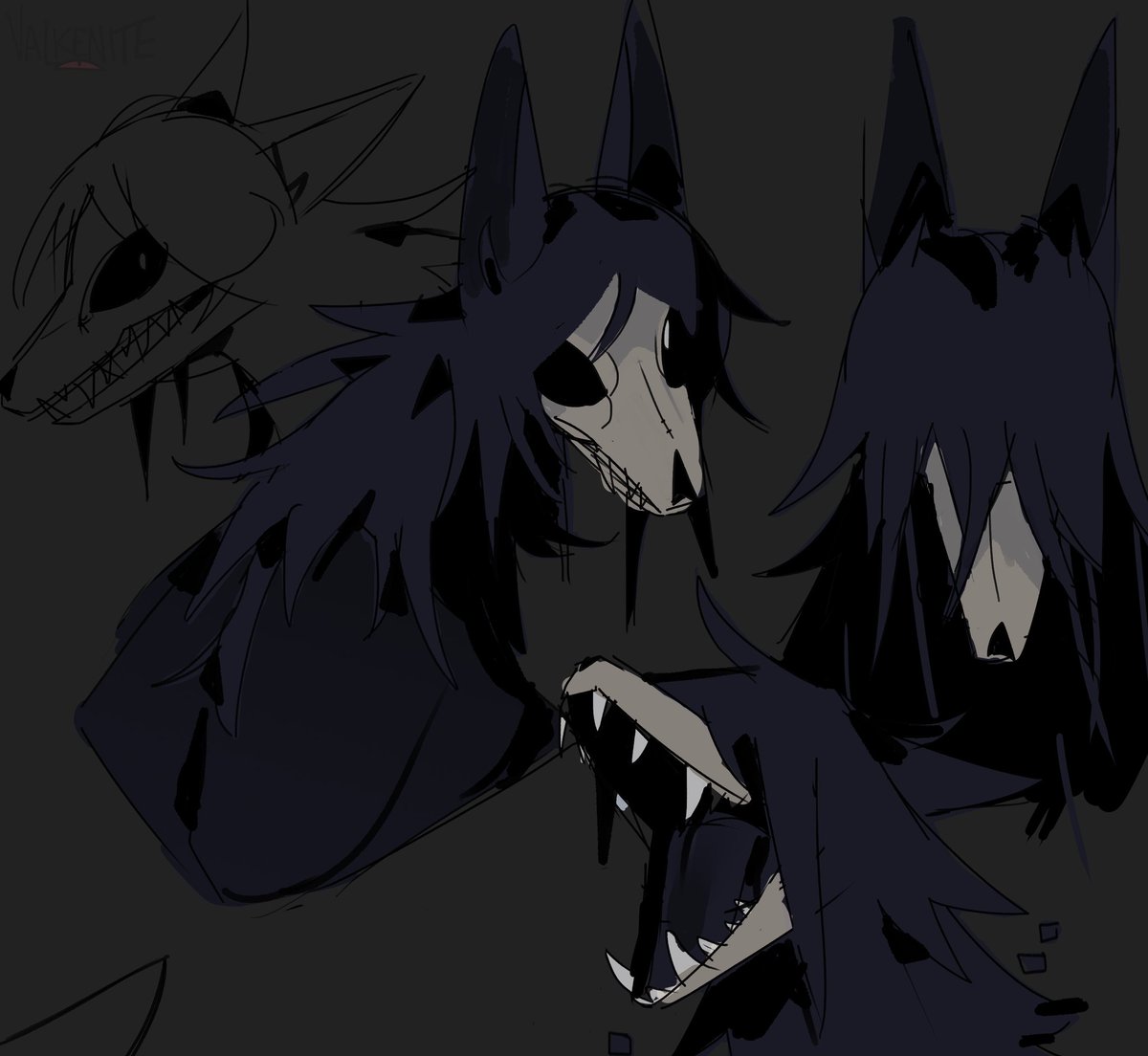 1471 / mal0 sketches 
deciding how i wanna draw it... i tried to make it a fusion of cute and creepy