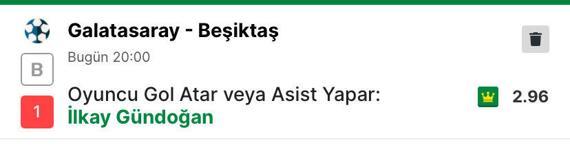 Son olarak İlkayın da bugün skor katkısı yapacağını düşünüyorum.

Sağlam oran değerlendirmek lazım 🍀