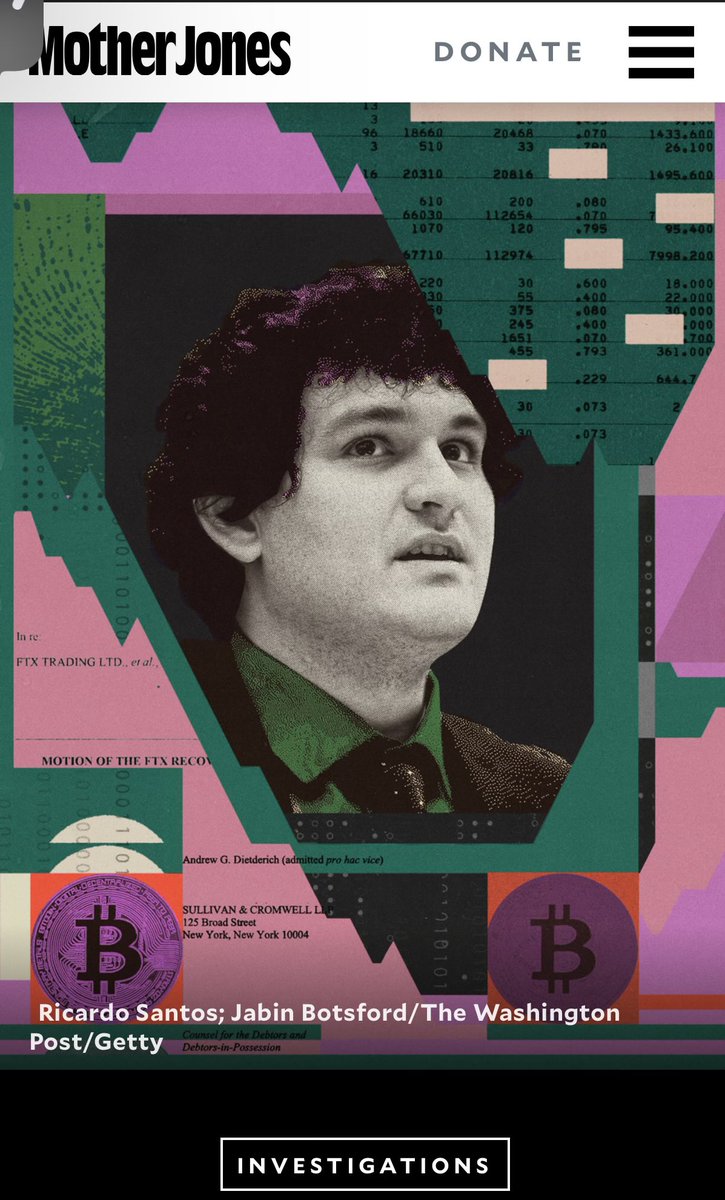 Screenshot from Mother Jones article featuring Sam Bankman-Fried and FTX bankruptcy details